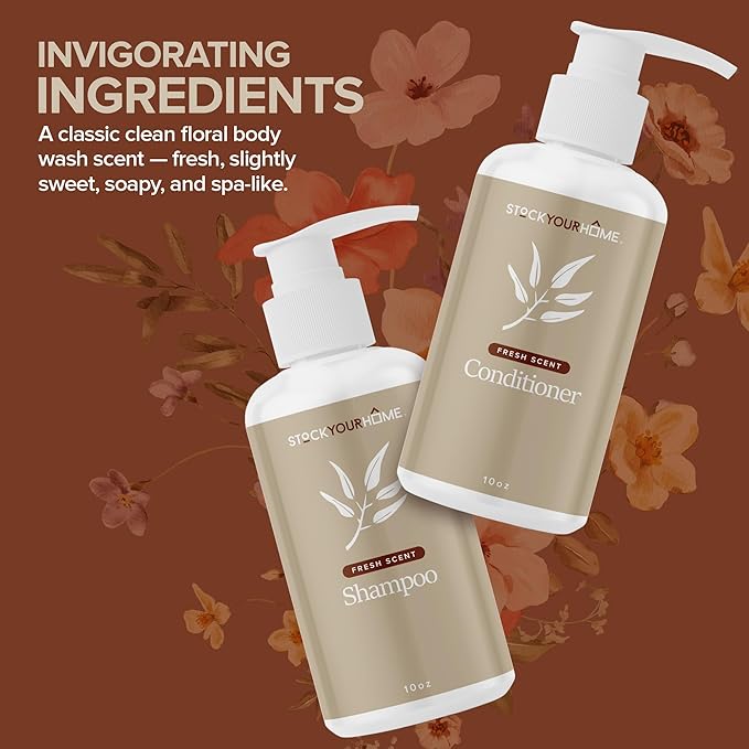 Shower Essentials Set for Men and Women, 3 Piece Shampoo Conditioner and Body Wash Set, 10 oz Bottles, Guest Bathroom Toiletries for Hotels and Rentals