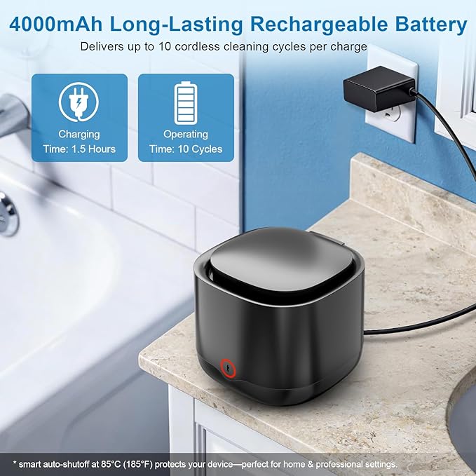 Ultrasonic Retainer Cleaner, 45kHz Retainer Cleaner Machine 4000mAh for Denture, Night Guard, Mouth Guard, Aligner, Brace 24W Dental Cleaning Pod with 4 UV Lights, 200ml Multiple Cleaning Modes