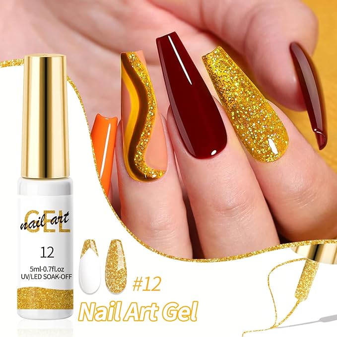 Nail Glue Rose Gold Nail Liner Gel Polish Metal Light String Adhesive Ultra-Fine Brush Head for Long-Lasting Color Enhancement Nail Art Gel Liner Nail Polish 5ml/0.7fl.oz