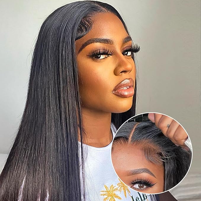 Real Wear and Go Glueless Wig Human Hair Straight, 6x4 Pre-Cut Lace Ready to Go Glueless Wigs Pre-Plucked, HD Transparent No Glue Lace Front Closure Wigs for Women 200% Density 26 inch