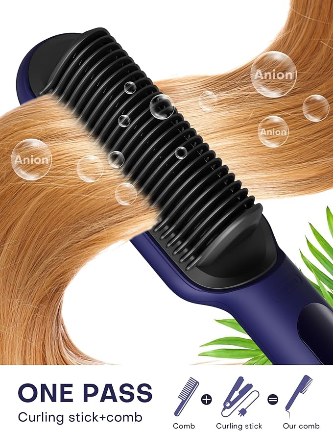 Pro Ionic Hair Straightener Brush for Women - 9 Temp Settings with LED Display, 20s Fast Heat (250°F-410°F), Dual Voltage & Travel Bag for Frizz-Free Salon Finish