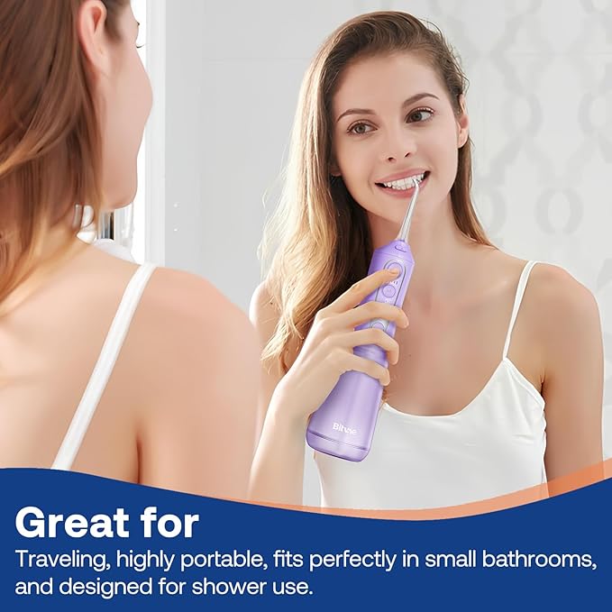 Bitvae C6 Water Flosser Teeth Picks, Cordless Water Dental Flosser for Travel with 6 Jet Tips, 15 Care Settings, IPX7 Waterproof Portable & Rechargeable Water Teeth Cleaner Picks, Purple