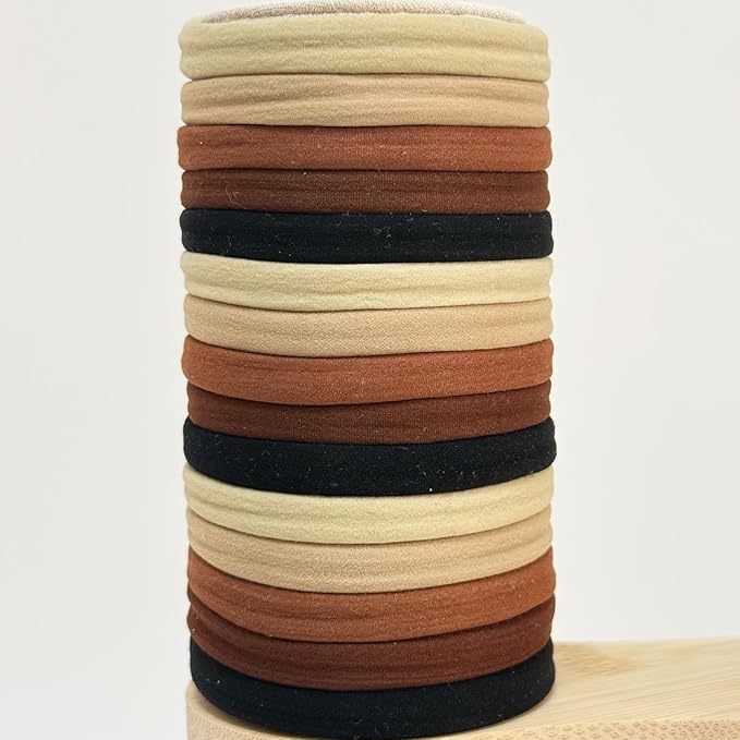 Jseng 15PCS Seamless Hair Ties for Women - Soft No Damage Elastic Hair Accessories for Thick Curly Hair - Brown Classic