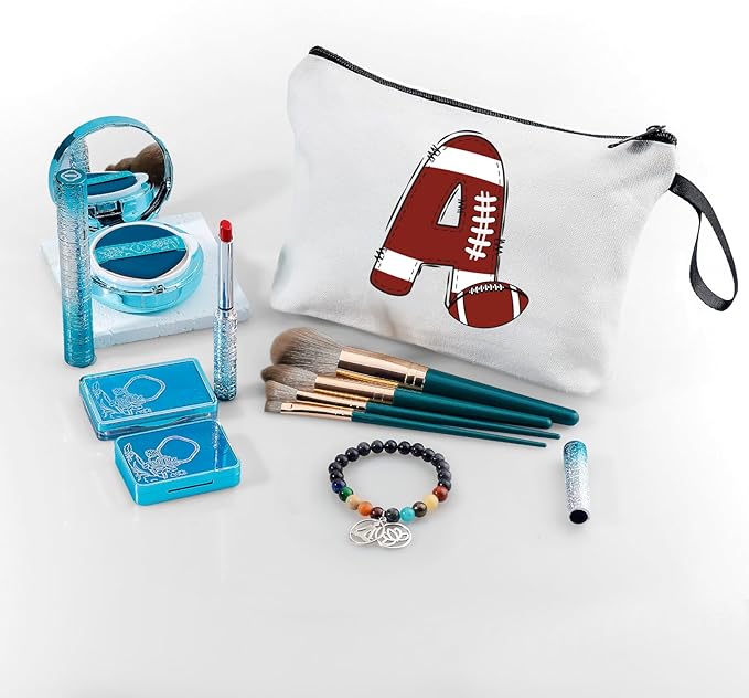 ARIOSEY Football Initial Birthday Graduation Gifts Cosmetic Travel Toiletry Bags Football Accessories Party Favors for Women Girls Daughter Niece Team Coach Friends,Christmas-A
