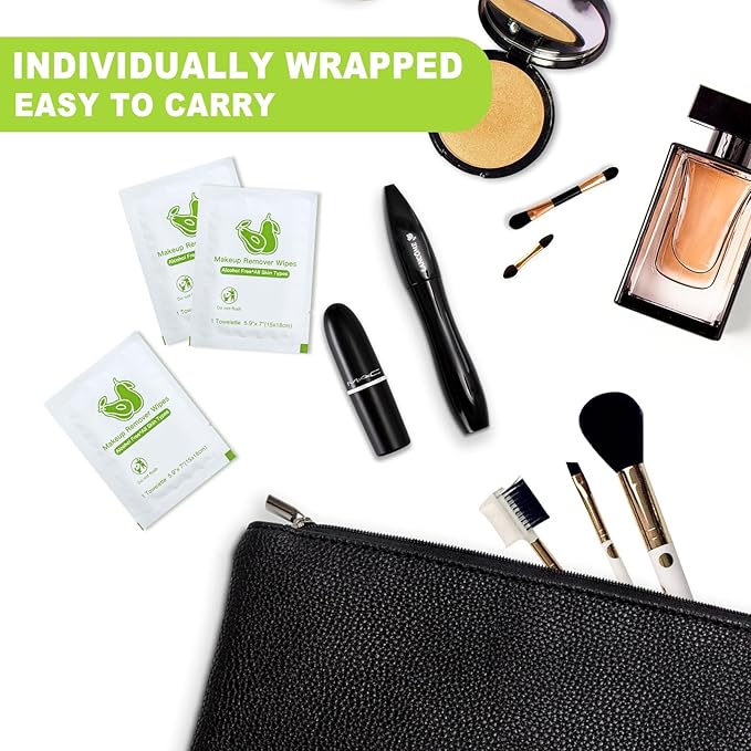 Bulk Individually Wrapped Makeup Remover Wipes - Gentle Cleansing for Face, Mascara, Lipstick - Travel & Hotel Use - 100 Count