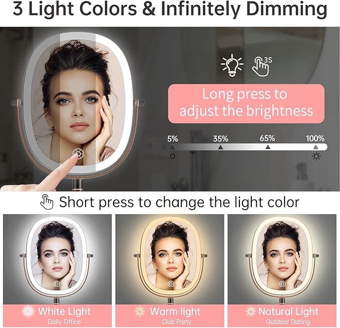 FUNTOUCH 30X/1X Wall Mounted Lighted Makeup Mirror, 5000mAh Rechargeable Double Sided Magnifying Bathroom Mirror, 3 Color Modes Touch Dimmable Extended Arm 360 Rotation, Antique Bronze