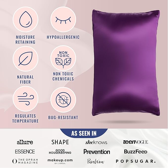 Blissy Silk Pillowcase - 100% Pure Mulberry Silk - 22 Momme 6A High-Grade Fibers - Silk Pillow Cover for Hair & Skin - Regular, Queen & King (Royal Purple, Queen)