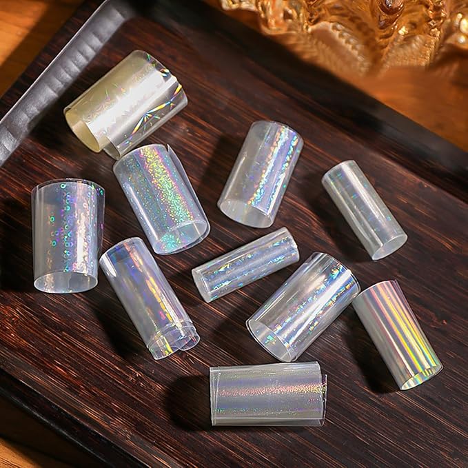 10Pcs Aurora Nail Foil Laser Nail Transfer Foil for Long Short Acrylic Nails Starry Sky Holographic Nail Art Stickers DIY Manicure Decoration Design Stickers Decals for Women