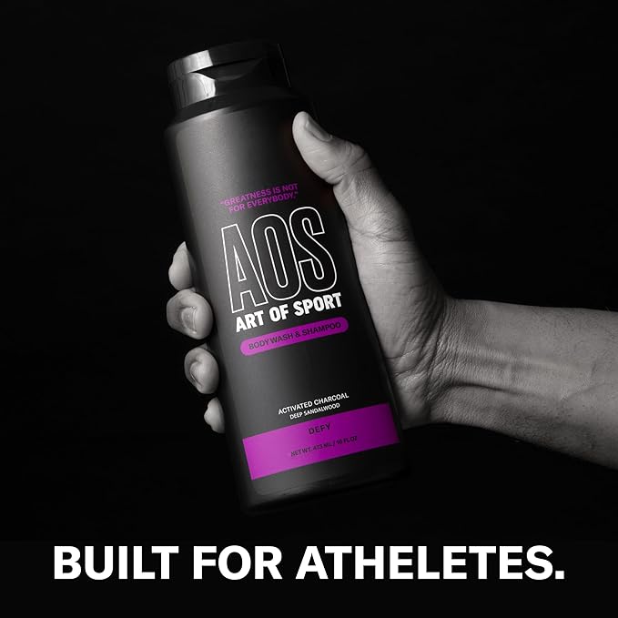 Art of Sport Men’s 2-in-1 Body Wash and Shampoo with Charcoal Activated, Sandalwood Fragrance, Made for Athletes, Defy Scent, 16 fl oz (Pack of 2)
