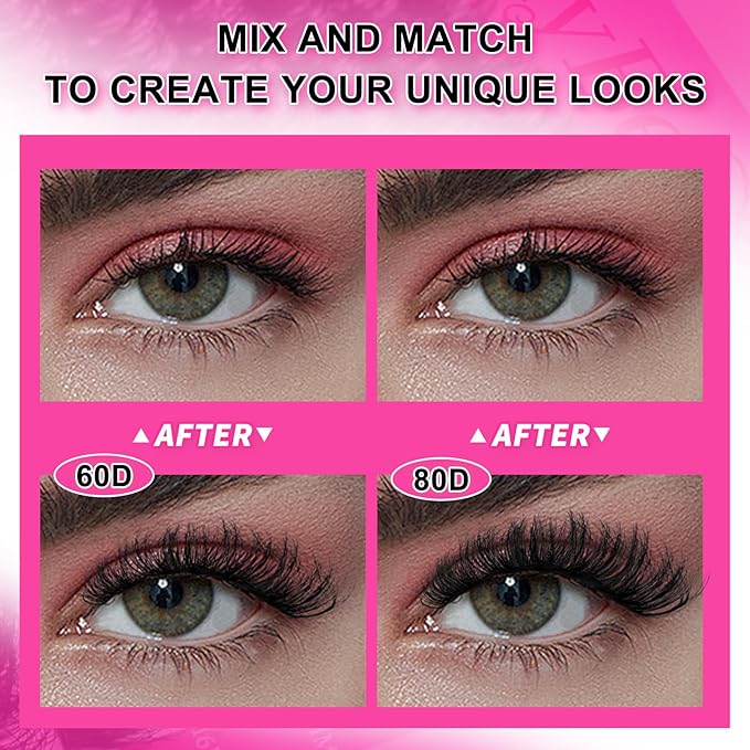 MilyBest Lash Clusters Kit 60D 80D Fluff Cluster Eyelash Extensions 10-18mm Individual Lashes Clusters D Curl Lash Extension Kit, Waterproof Thick Volume Eyelash Clusters with Bond & Seal, Tweezers