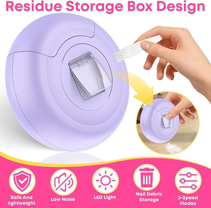 Gifts for Women Electric Nail Clipper for Adults & Seniors, 3 Speeds Automatic Nail Clipper & Trimmer with LED Light 360° Rotating Fingernail Clipper with Polisher Rechargeable Electric Nail File