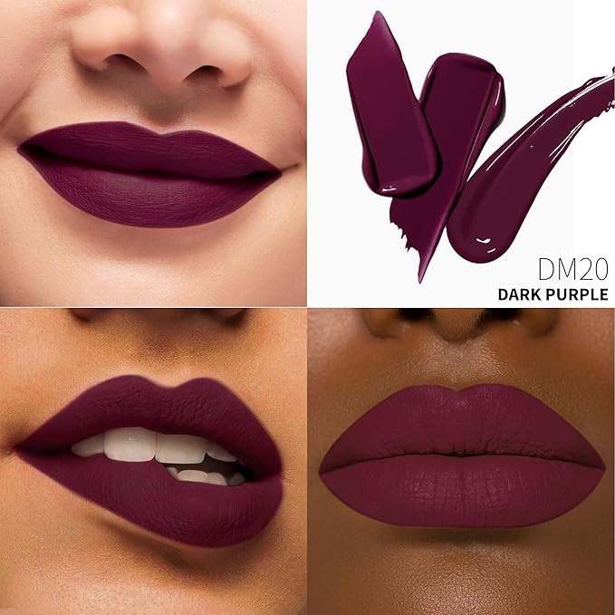 Depuplum Dark Purple Lipstick Matte for Women, Color Stay Long Lasting Lipstick Smudgeproof Liquid Lipsticks, Cruelty Free Lip Color, DM20 Dark Purple