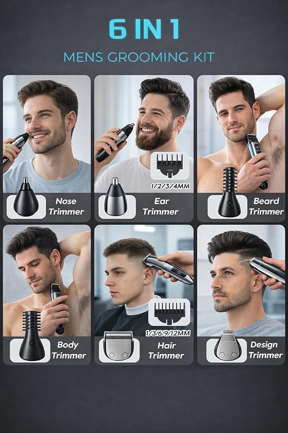 Trimmer for Men Features Waterproof Electric Razor for Your Needs Including Nose, Body, Face and Mustache, Cordless Hair Clippers Shavers for Men Grooming Kit, Silver Color