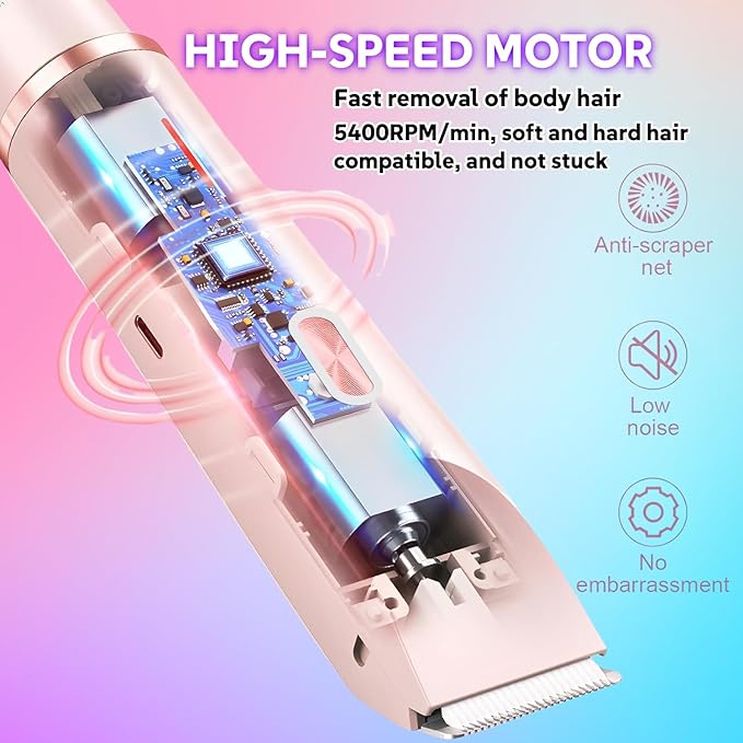 2025 New Glow Aura Bikini Shaver,2 in 1 Electric Shaver Dual Head Bikini Trimmer for Women, IPX67 Waterproof Wet & Dry Use Electric Razors for Women Pubic Hair,Underarms,Legs,Arms,Face (Pink)