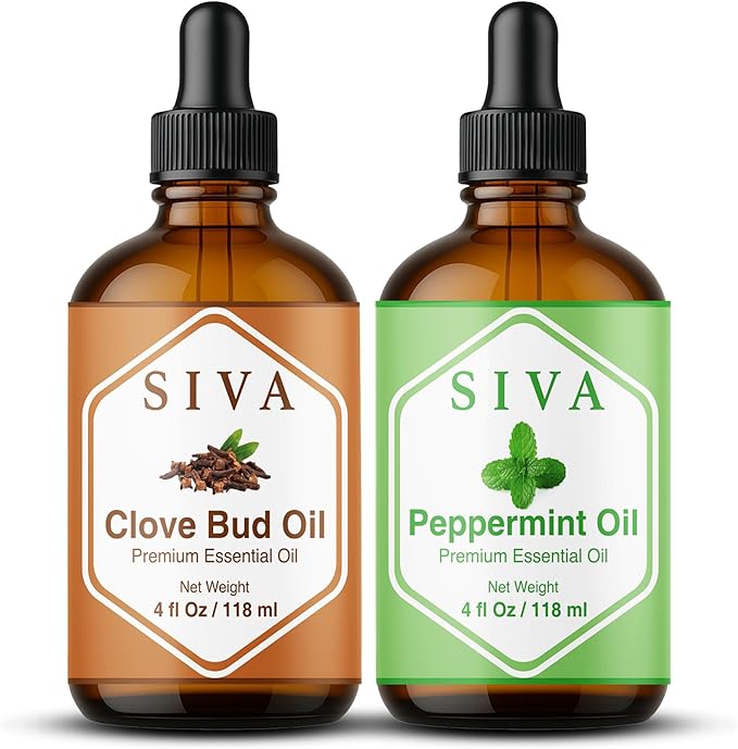 Siva Clove Bud and Peppermint Essential Oil 4oz Bundle Super Saver Combo – Premium Grade Value Set for Aromatherapy, Skincare and Haircare
