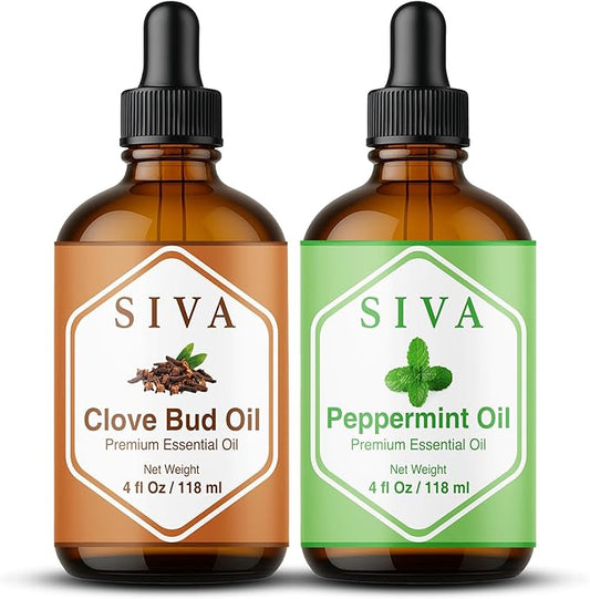 Siva Clove Bud and Peppermint Essential Oil 4oz Bundle Super Saver Combo – Premium Grade Value Set for Aromatherapy, Skincare and Haircare