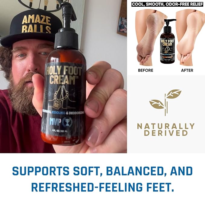 Derm Dude Holy Foot Cream | Daily Moisturizing Foot Cream with DeoPlex for Freshness & Arrowroot for Lightweight Hydration | Coconut Rush Scent 4oz