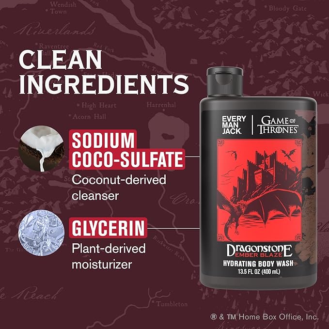 Every Man Jack Game of Thrones Collectors Body Wash - Clean Ingredients - Dragonstone - Ember Blaze Scent - 13.5 oz (Pack of 2)