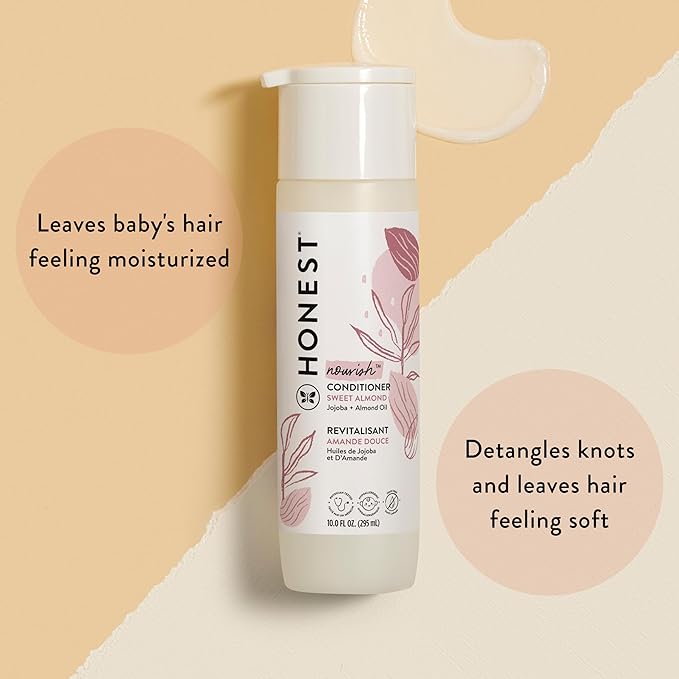 The Honest Company Silicone-Free Conditioner, Gentle for Baby, Naturally Derived, Tear Free, Hypoallergenic, Sweet Almond Nourish, 10 fl oz