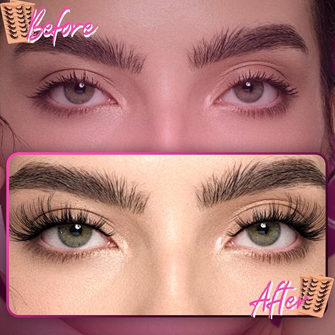 Veleasha Cat Eye Lashes Fluffy Eyelashes Wispy Crisscross Doll False Eyelashes 3D Effect Black Cotton Band Lashes 8-22MM 7 Pairs Pack (832)