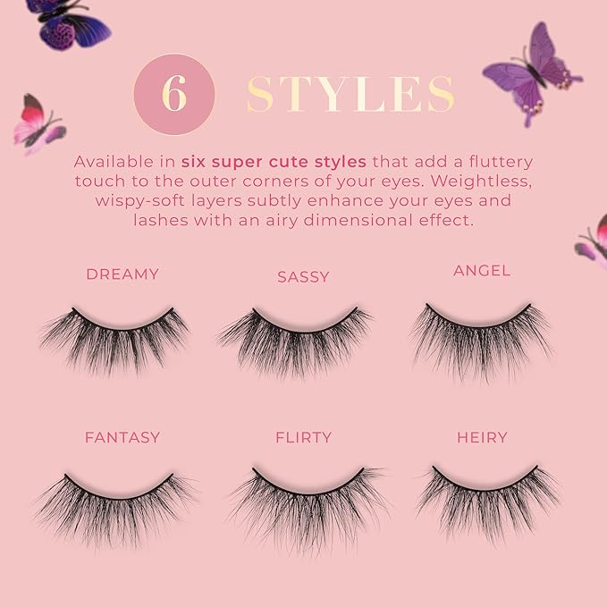 Lilly Lashes Butterfl'eyes Faux Mink Lashes, Half Lashes Natural Look & Feel, False & Reusable Eyelashes 20x, No Trimming + Easy to Apply, Round Style, Lash Glue not Included, 13mm (Dreamy)