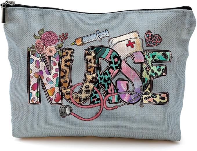 QGFM Nurse Makeup Bags,Nurse Gifts for Women,Nurse Cosmetic Bags With Zipper,Nurse Gifts for Nursing Student,Student Nurse Gifts(Blue)