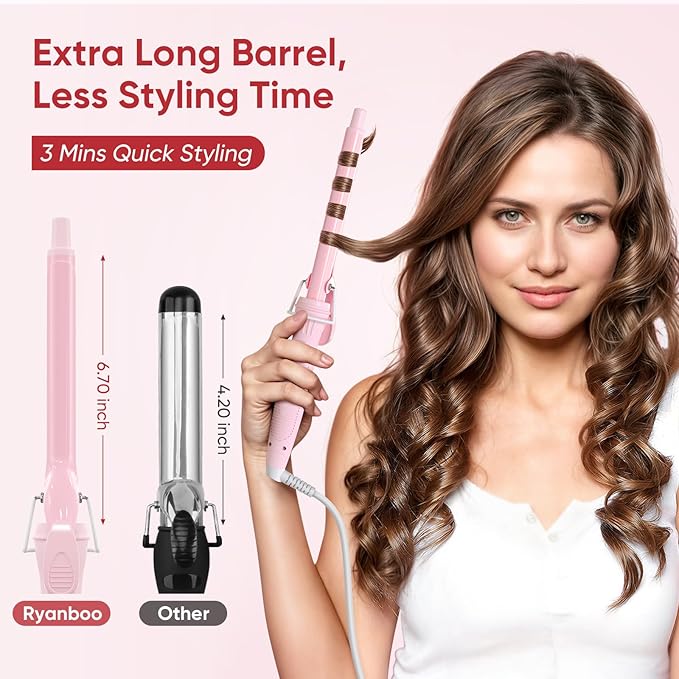 0.75 Inch Curling Iron, 5 Temperature Settings, Professional Spring Hair Iron for All Hair Types, Max 430℉ with Heat Resistant Mat (3/4 Inch Pink)