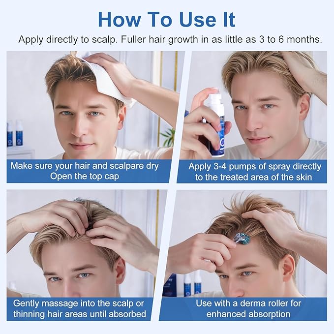 5% Minoxidil for Men and Women, Regrowth Serum, Extra Strength Spray for Hair Loss, Minoxidil 5 Percent, Thicker Healthier Hair, Beard Growth Kit, Topical Treatment, 60ml x 7 Bottles（Extra Strength）