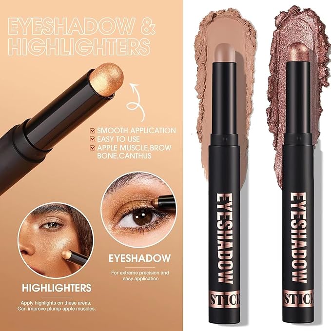 Medium Warm Brown Matte Eyeshadow Stick Makeup, Cream Eye Shadow Pencil, High Pigmented Crease proof Glitter Eye Shadow Brightener Stick, Waterproof Long Lasting Eye Highlighter Eyeline