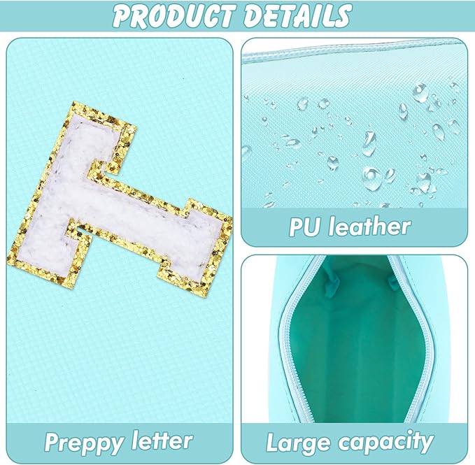 URSKYTOUS Gifts for Girls Initial Makeup Bag Personalized Cosmetic Bag with Zipper Cute Travel Toiletry Bag Waterproof PU Preppy Makeup Pouch Birthday Gift for Teen Girls Women(Blue T)