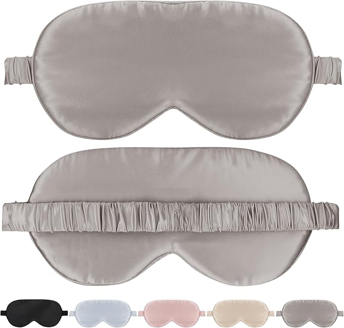 SILKTALE Silk Sleeping Mask for Travel/Plane/Side Sleeper Pure Mulberry Silk Eye Mask for Sleep/Men/Women/Adults Thin Cooling Eye Cover,Grey