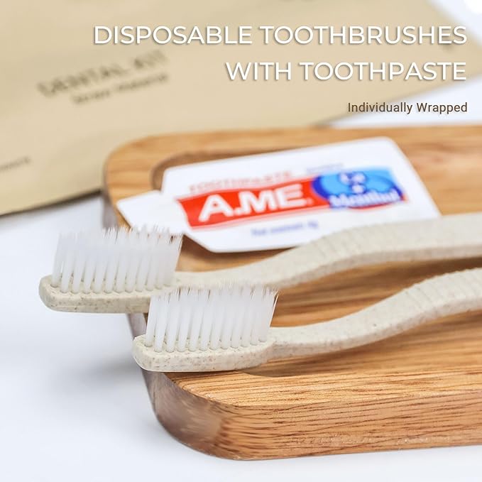 100 Pack Travel Size Toothbrushes with Toothpaste in Bulk, Disposable Individually Wrapped Wheat Straw Portable Toothbrushes Kit for Homeless, Nursing Home, Charity, Shelter, Airbnb and Hotel