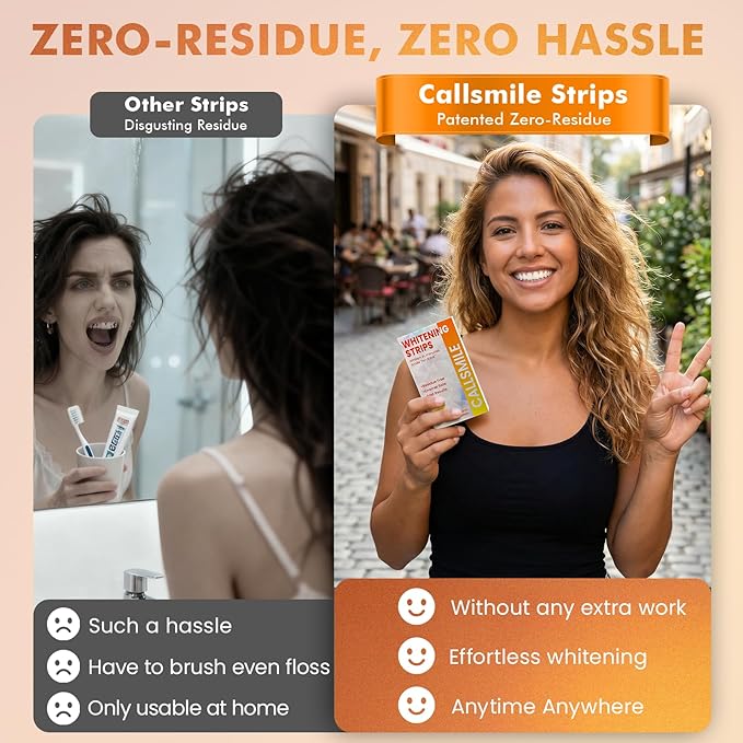 CALLSMILE Whitening Strips for Sensitive Teeth: 16 Treatments Gentle Whitening | Enamel-Safe 6% Hydrogen Peroxide | No-Residue Strips for Coffee & Tea Stains, Citrus