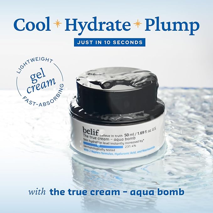 belif Aqua Bomb – Daily Niacinamide Hydrating Moisturizer, Lightweight Plumping Facial Cream with Hyaluronic Acid & Squalane, Cooling Effect, Anti-Aging Korean Skincare, 0.84 fl oz (25ml)