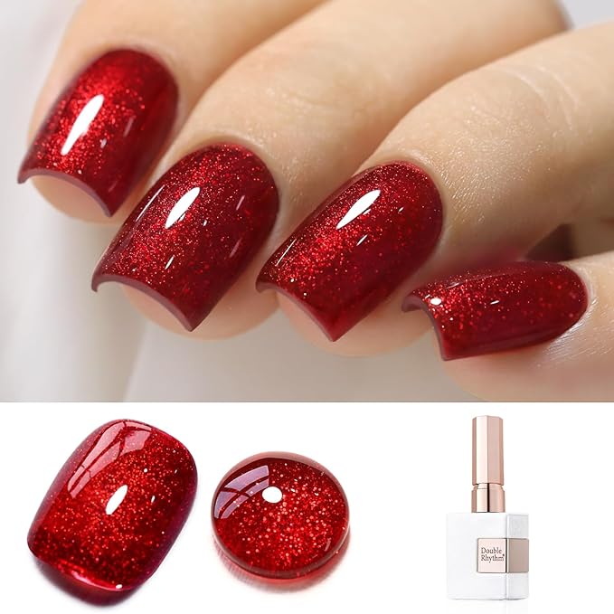 Double Rhythm 15ML Glitter Gel Polish Shimmer Reflective Holographic Color Magnetic for Nail Art Salon DIY at Home (Dark Red-B1155)