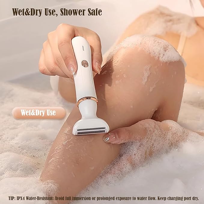 Electric Razor for Women: 2-in-1 Painless Epilator & Hair Removal Kit, Wet&Dry Use, Cordless, Type-C Rechargeable with Facial Hair Trimmer, 3-Blade Shaver Head, Plus Replacement Tip.BEAUTISILK