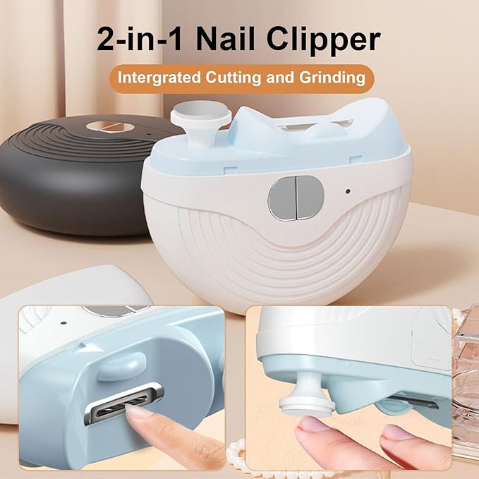 Electric Automatic Nail Clipper, Smart Electric Nail Clipper 3 Speed Settings, 2 in 1 Nail Clipper with Polishing, Manicure Set Multifunctional Nail Trimmer for Baby, Kids, Adults, Seniors (White)