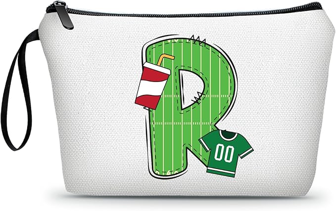 ARIOSEY Football Initial Birthday Graduation Gifts Cosmetic Travel Toiletry Bags Football Accessories Party Favors for Women Girls Daughter Niece Team Coach Friends -R