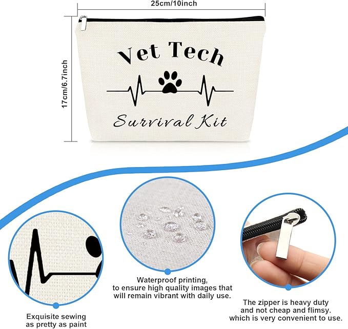 Vet Tech Gifts for Women Cosmetic Bag Veterinary Technician Veterinarian Gifts Makeup Bag Thank You Gift Birthday Graduation Gift for Vet Tech Veterinarian Medicine Student Travel Toiletry Bags