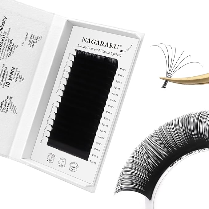 NAGARAKU Individual Eyelash Extensions, Luxury Collected Classic Single Lashes Upgraded 3rd Generation Soft Natural Beauty Salon Professional Lash Supplies 16 Rows Matte Black -0.07 C Curl 13mm