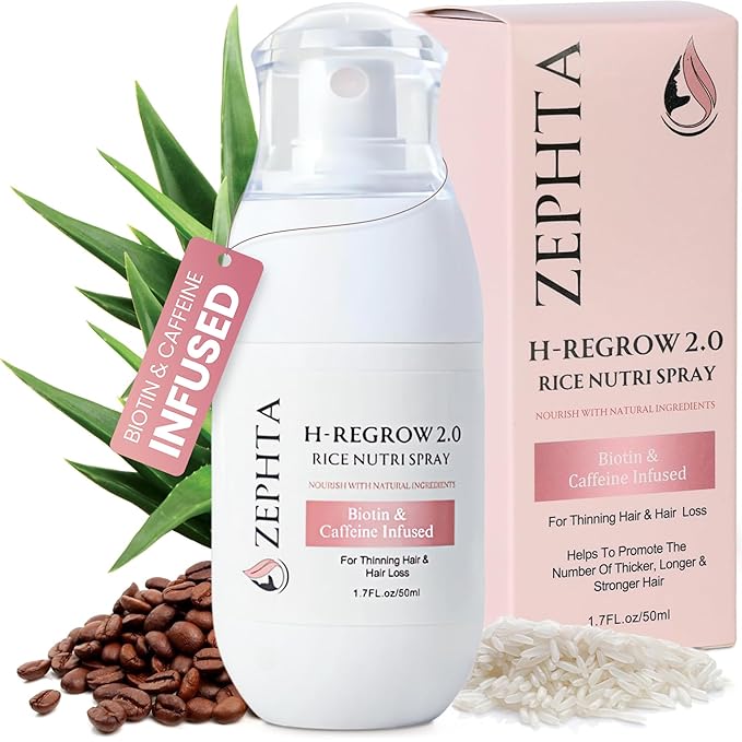 H-Regrow Hair Growth Spray – With Rice Water, Biotin, Aloe Vera, Caffeine, and Ginger – Hair Growth Product for Men and Women – For Thinning Scalp