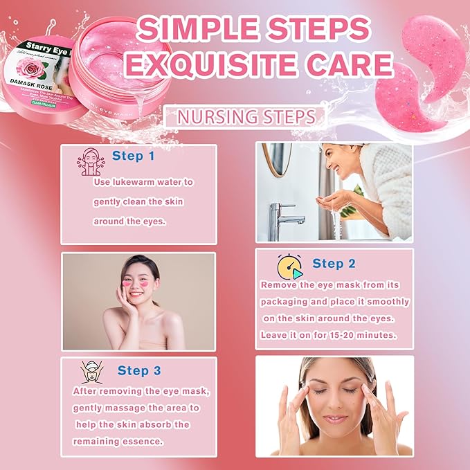 Lktvys Rose Eye Patches 2-Pack (120 PCS), Hydrating & Soothing Eye Mask Skincare, Collagen Eye Gel, Under Eye Patches for Puffiness | Alcohol-free & Phthalates-free