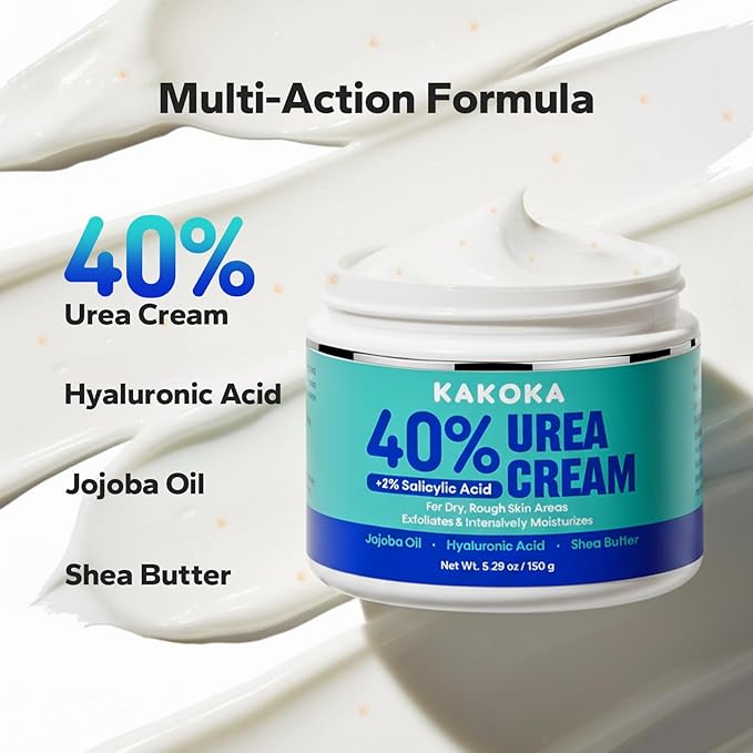 Urea Cream (5.29 Oz), Urea Cream 40 Percent with 2% Salicylic Acid, Foot Cream for Dry Cracked Heels and Feet, for Exfoliation, Skin Barrier Repair & Intensive Hydration