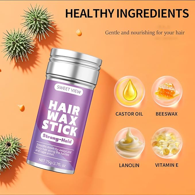 2PCS Hair Wax Stick, Flexible Hold Slick Back Hair Pomade/Balm for Tame Flyaways, Frizz, Sleek Ponytail, Bun, Styling Accessory Cream/Gel for Girls
