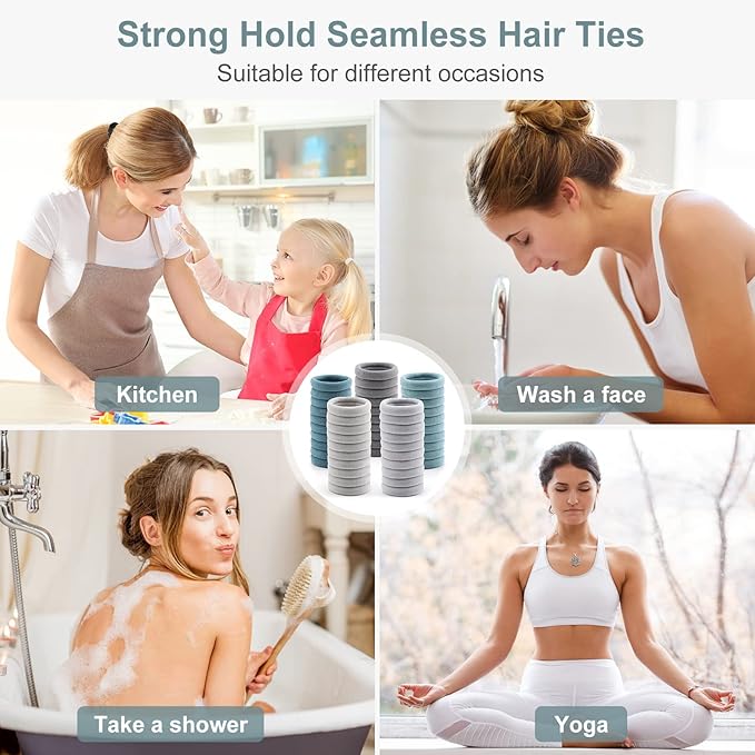 100 Pcs Thick Seamless Hair Ties, Ponytail Holders Hair Accessories No Damage for Thick Hair Valentine's Day Gift(Cool Colors)
