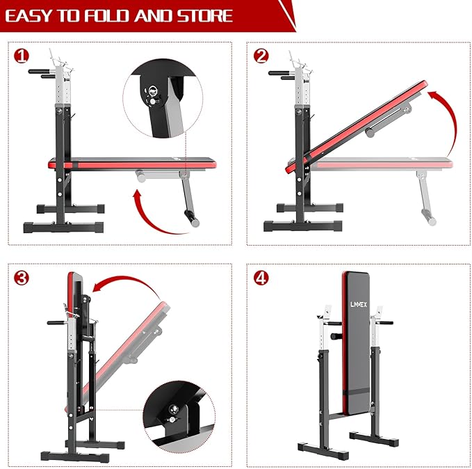Adjustable Weight Bench Press with Squat Rack Folding
