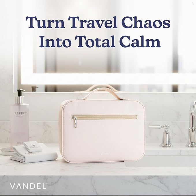 VANDEL Waterproof Hanging Toiletry Bag for Travelling, Hanging Makeup Organizer Bag, Cosmetic Travel Bags for Women, Makeup Case Toiletries Organizer Hygiene Bathroom Shower Caddy - Sand
