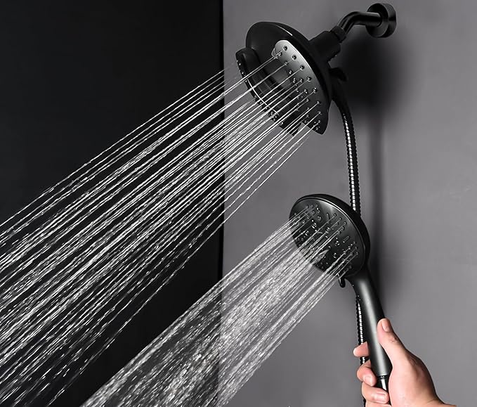 GRICH 2.5GPM Shower Head with Hand: 2 in 1 High Pressure Shower Heads With Handheld Spray Combo & Rain Shower Head, 9 Spray Modes Anti-Leak Waterfall Showerhead, Angle Adjustable, Matte Black