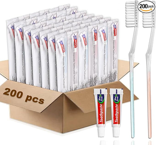 200 Pack Disposable Toothbrushes with Toothpaste, Individually Wrapped Soft Bristle Toothbrushes, Travel Kit
