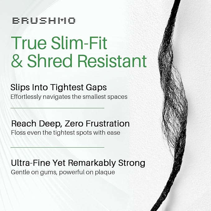 Brushmo Black Floss Air (BB Floss Air) - Ultra Soft & Thin Expanding Gum-Friendly Soothing Mint Dental Floss, Natural Wax Helps Remove Plaque from Teeth, Dentist Designed PTFE & PFAS Free, 165 yd